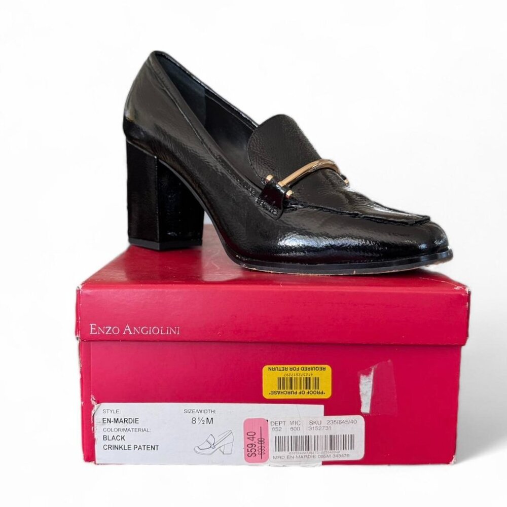Enzo Angiolini Black leather block heel loafers 8.5